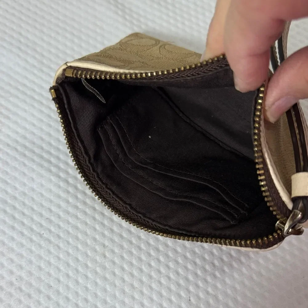Coach Beige Wristlet with Logo Pattern